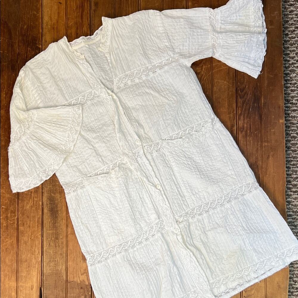 Women’s vintage mini dress romantic White cotton lace Dress or Tunic